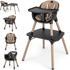 COSTWAY 4 in 1 Baby Highchair Infant Feeding Seat Kids Table&Chair Set-Coffee
