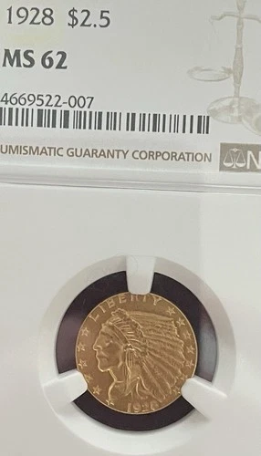 💥1928 $2.5 INDIAN HEAD GOLD US Coin-NGC MS62 - ONLY 416,000 minted🔥