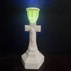 Vintage Milk Glass 10" Crucifix - UV Reactant- Manganese Glass Candlestick