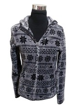 No Boundaries Gray Snowflake Zip Up Fleece Velour Hoodie 2 Pocket SZ Medium 7/9