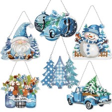 6 Pcs Winter Diamond Painting Kits DIY Diamond Painting Hanging Sign Snowman ...