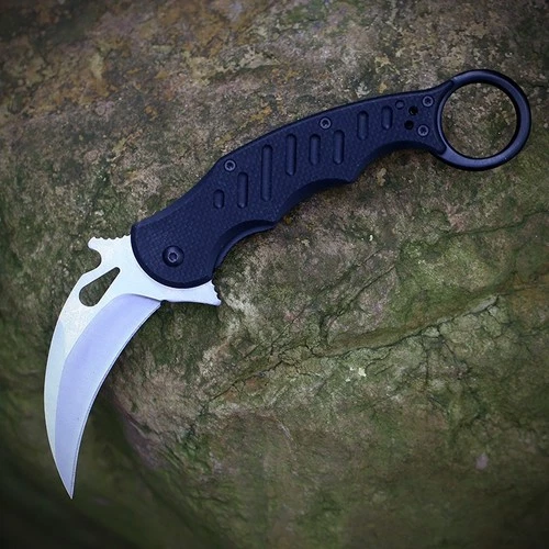 White G10 Handle Karambit Tactical Survival Combat Defense Claw Folding Knife