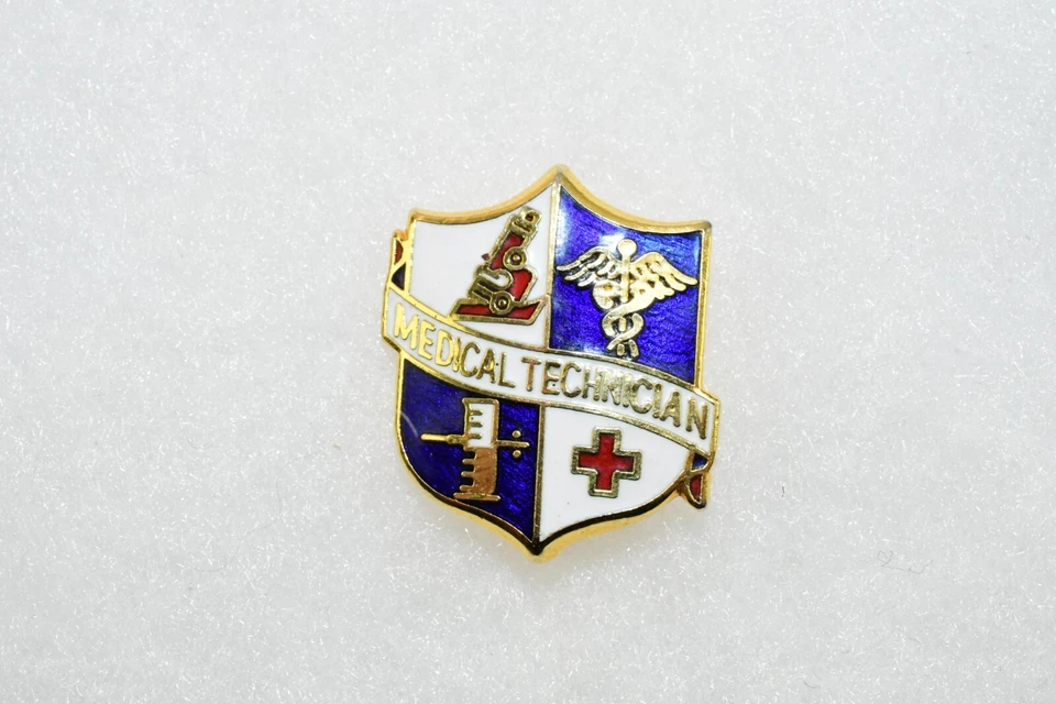 Vintage Technician Lapel Pin Shield Gold Plated Medical Insignia Emblem 1977 BX4 - Image 3 of 4