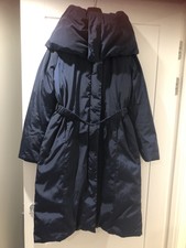 Womens Luxury Stefanel Long Blue Down Coat Eu 38, Uk 12, Big Collar