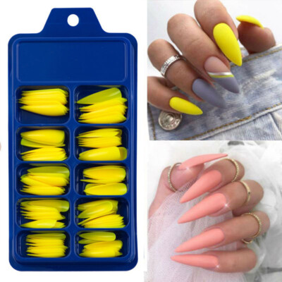 100Pcs/Box Long Ballerina False Nail Tips Full Cover Fake Fingernails Manicure