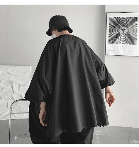 Summer Asymmetrical Seven-Point Sleeve Shirt Mens Button Top T-Shirt Baggy Coat - Bild 21 von 25