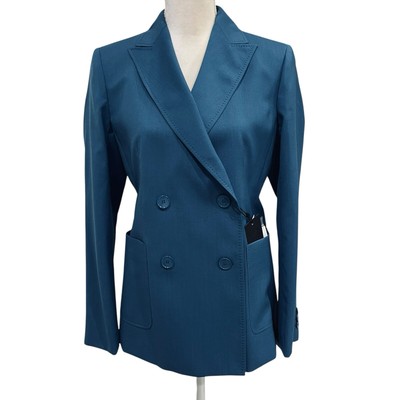 Weekend MAX MARA  Nervoso Double-Breasted 100% Wool Jacket Blazer Blue Size 8