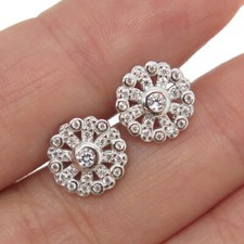 925 Sterling Silver Round-Cut Shaped C Z Snowflake Stud Earrings