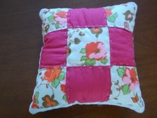 Vintage 1950 Quilted Pillow Machine Pieced Nine Square Quilt Block Muslin Back