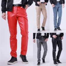 Men's Slim Fit Faux Leather Pants Casual Tight-Fitting Trousers Biker Pants