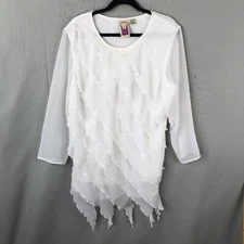 Antthony Originals Tunic Womens 1X Plus Size White Ruffles Asymmetrical Artsy