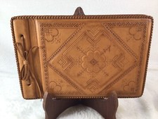 Vintage Hand Tooled Tan Leather Southwestern Design Photo Album Scrapbook