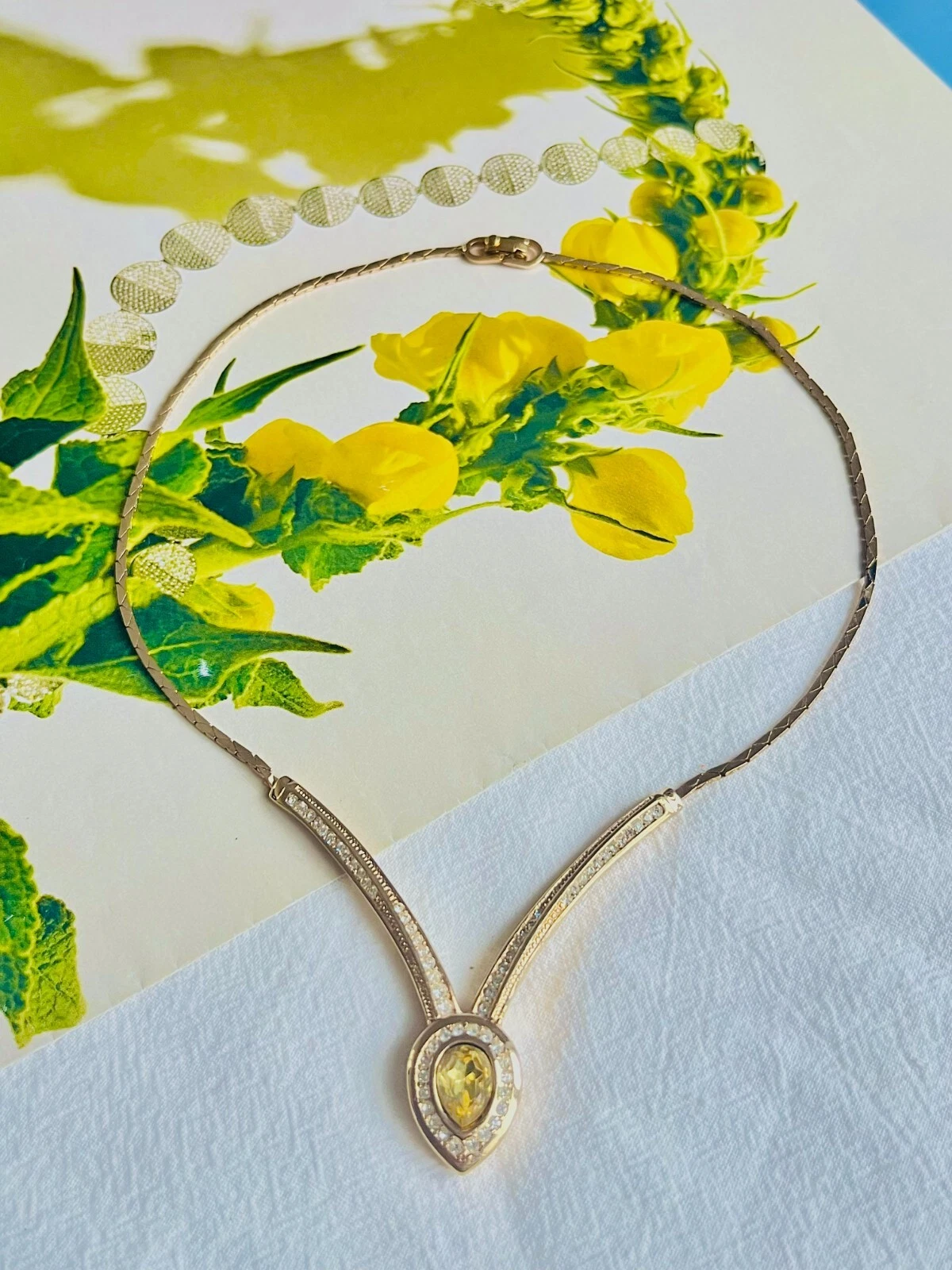 Collana Christian Dior vintage anni 80 triangolo topazio cristallo citrino goccia acqua