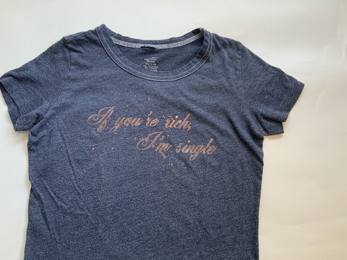 Vtg Abercrombie & Fitch Slim M Ladies Blue Tee Graphics Gold Slogan T-Shirt Y2K - Picture 3 of 7