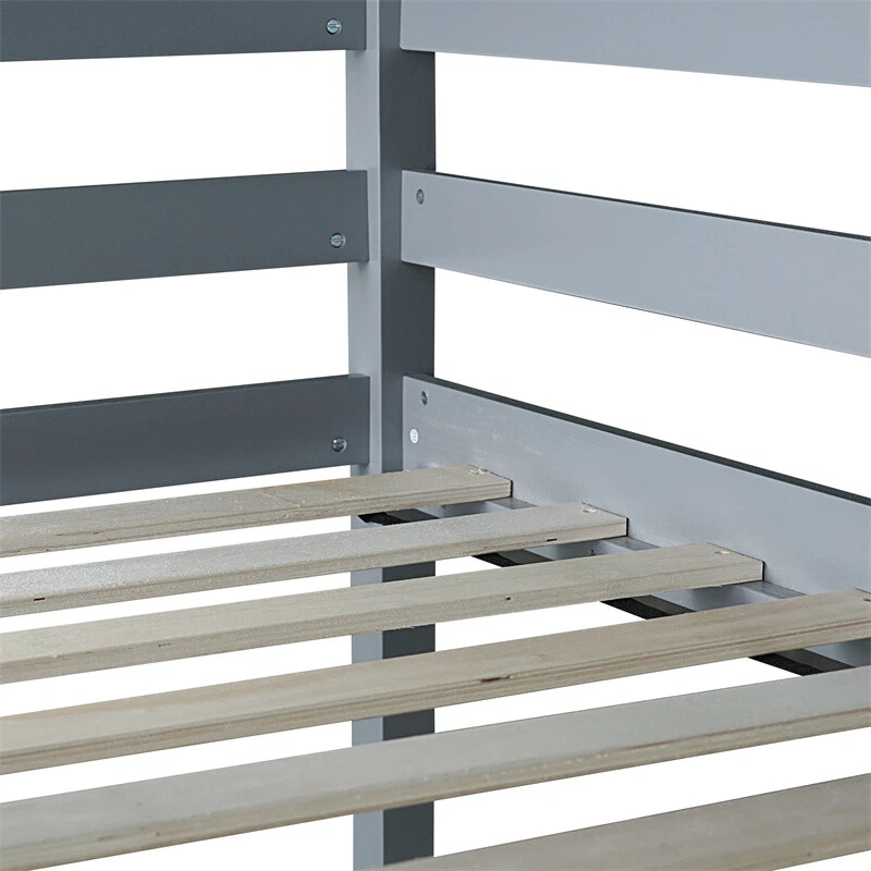 Cama tipo loft tamaño doble marco de cama de madera de goma con escritorio incorporado y escalera gris Foto 3 de 4