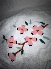 Vintage Cannon Bath Towel Pink Chenille Tufted Flowers Made In USA