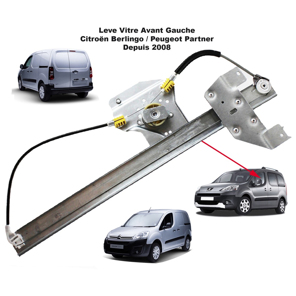 Mécanisme De Lève-vitre électrique Avant Gauche Pour Citroën Berlingo / Peugeot Partner (1996-2008) - Neuf !