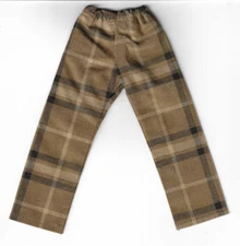Homemade Doll Clothes-Tan Plaid Elastic Waist Pants fits Ken Doll P2