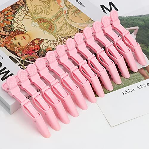  12Pcs Pink Hair Clips for Styling Sectioning, Alligator Hair Clips Salon Hair 