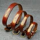 Real Leather Personalized Dog Collar with Custom Name ID Tag for Small to Large