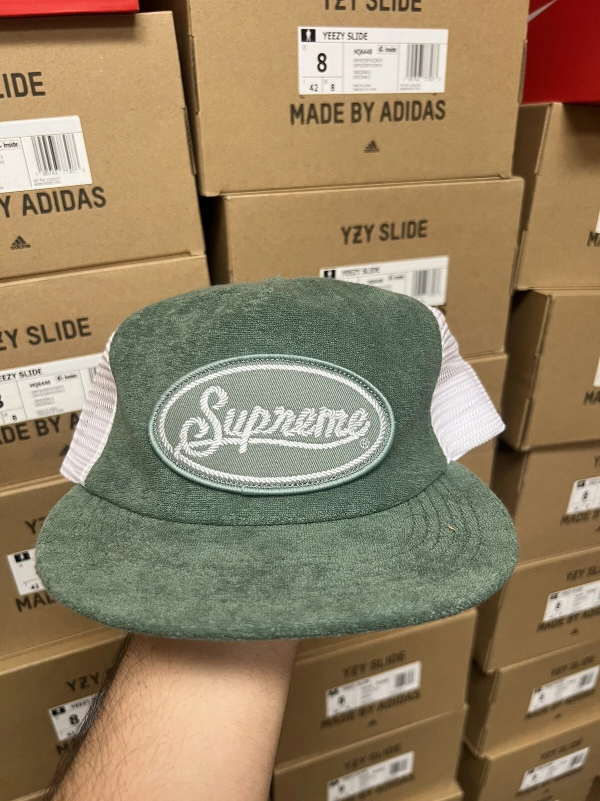 Casquette chapeau vert Supreme Terry Mesh dos 5 panneaux flambant neuve