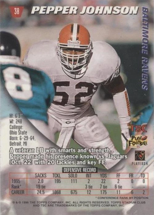 1996 Topps Stadium Club Pepper Johnson #38