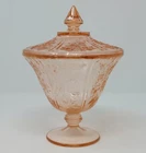 Vintage Sharon Pink Federal Glass Candy Dish / Jar With Lid 1930's
