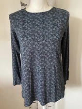 J Jill Wearever Collection Tunic Top Black Blue Floral Size XS Petite