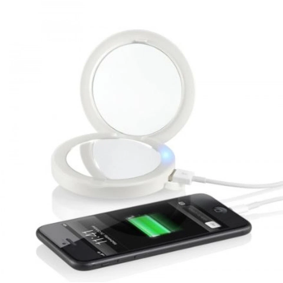 Specchio con Luci a Led Pieghevole da Borsa Ingrandimento 2x Power Bank HoMedics - Immagine 4 di 4