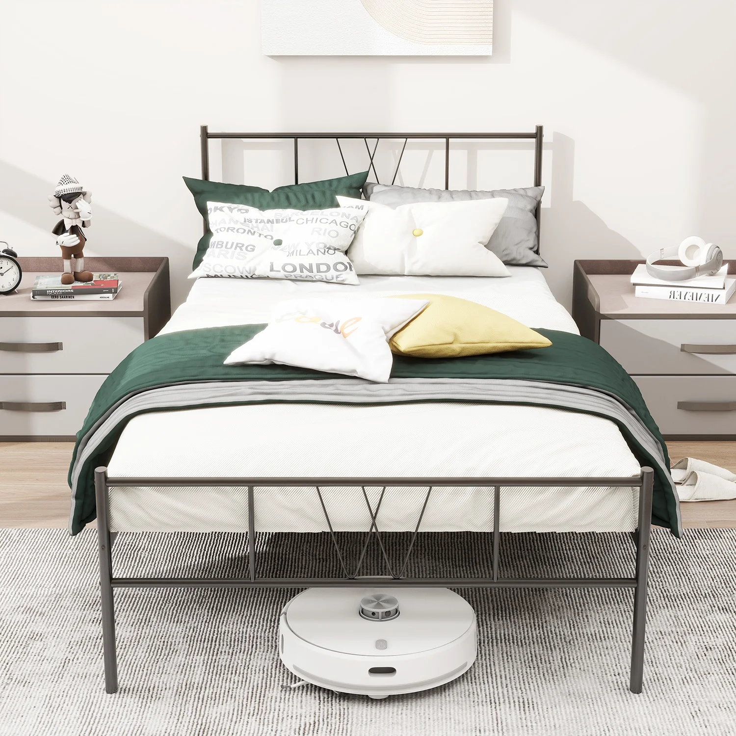 Twin Metal Platform Bed Frame with Headboard and Footboard-image