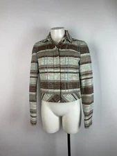 W by Worth Women's Brown Blue Tweed Cropped Jacket Blazer Sz 2