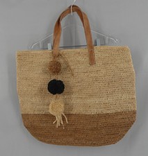 Mar Y Sol Montauk Sand Colorblock Raffia Handmade Tote Bag - Msrp $165.00