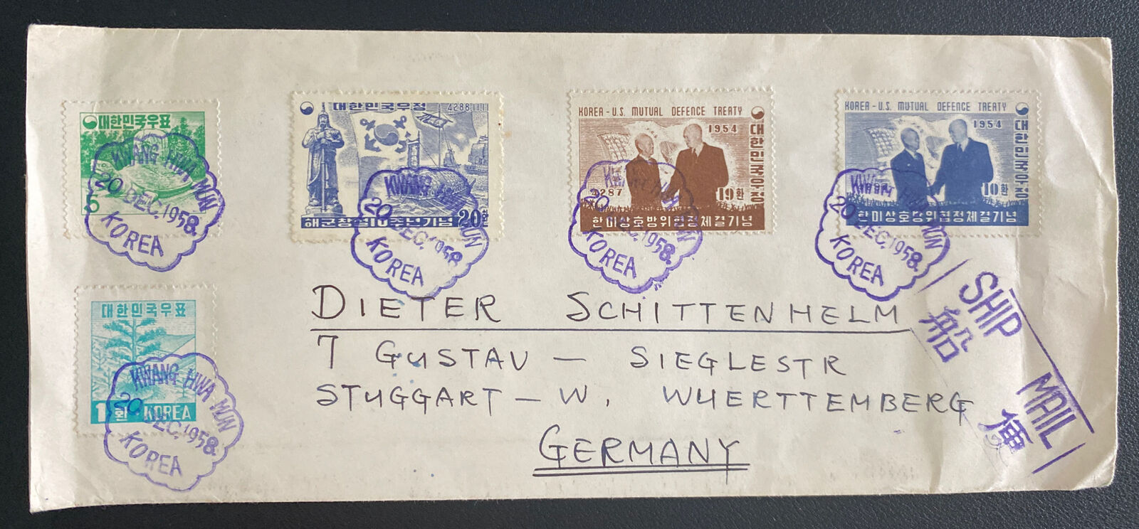 1958 Kwang Korea First day Ship Cover Max 54% OFF To Lowest price challenge Stuttgart Germany Mail