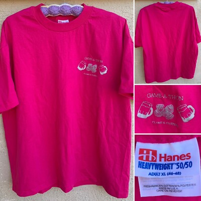 Vintage Game-a-thon Clams & Oysters T-Shirt Single Stitch Hot Pink Adult XL