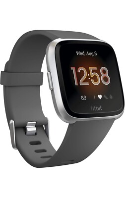 Fitbit Versa Lite Edition Smart Watch-Charcoal/Silver (S+L Band) FB415SRGY New