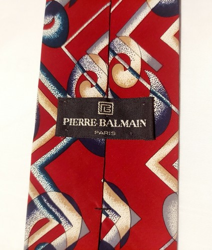Pierre Balmain Paris - Corbata 100% Seda para Hombre - Traje de Vestir Negocios Lujo Rojo - Imagen 6 de 7