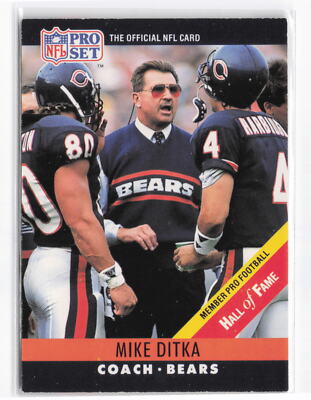 1990 Pro Set #59b Mike Ditka Smaller HOF print on front banner