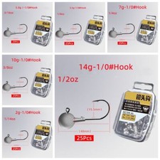 25pcs/Box Jig Fishing Hooks Saltwater Round Ball Lead Heads Tackle 1/14oz 1/2oz