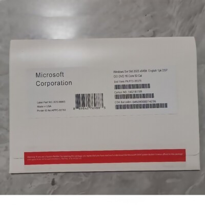 Microsoft Windows Server 2025 Standard 64Bit 16 Core 50 CALs DVD With Key Sealed