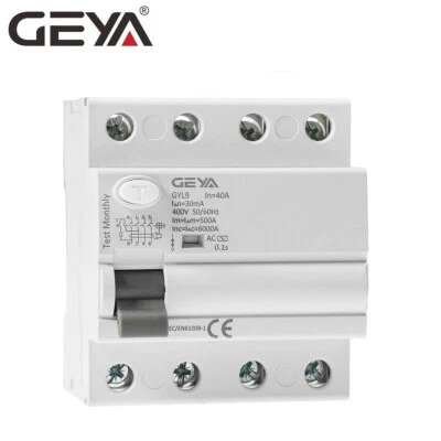 GEYA ELCB Circuit Breaker 4Pole 25/40/63/80/100Amp 30/100/300mA AC-Type RCCB RCD