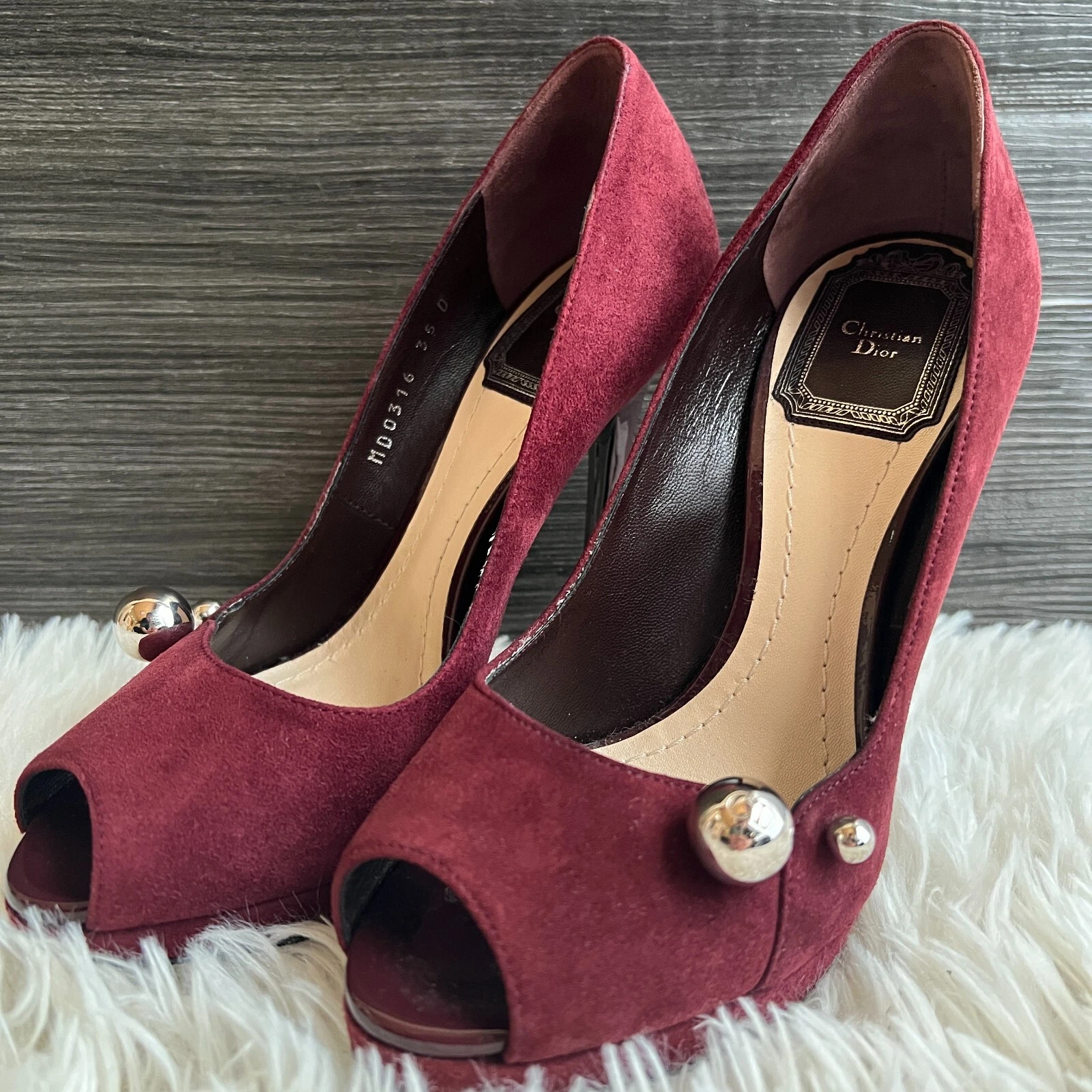 Escarpins Christian Dior chaussures cuir daim bordeaux femme