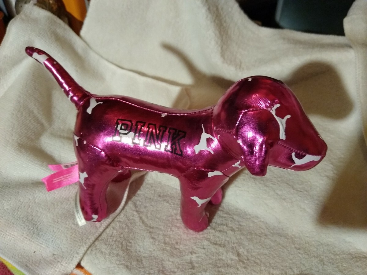 pinkdog様 VICTORIA'S SECRET PINK STUFFED HOT PINK METALLIC MINI DOG WHITE