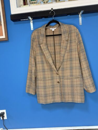 Old Navy Brown Plaid Taylor Blazer Jacket Size XL Stretch 2 Button Relaxed Fit