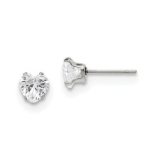 Stainless Steel Polished 6mm Heart CZ Stud Post Earrings