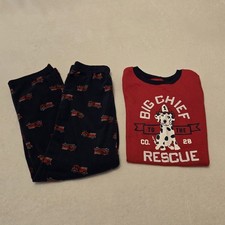 Carters Pajamas Boys Size 8 Waffle Top  Fleece Pant Set Fire Truck Dog Red Blue