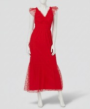 Adrianna by Adrianna Papell Women's Red Tulle Dot Ruffled V-Neck Dress Size 10