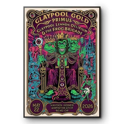 Claypool Gold Primus Frog Brigade Bend Oregon 2026 Concert Poster Art Wall