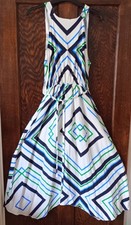 Zara dress size S white blue green stripes asymmetric hemline