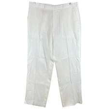 Perry Ellis Linen Tencel Pants Men's 38x32 White Relaxed Flat Front Straight
