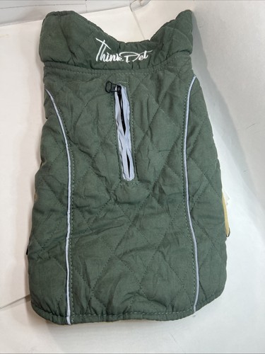 Think Pet Quilted Dog Jacket Green & Tan Size Medium Hook & Loop Fasteners NNT